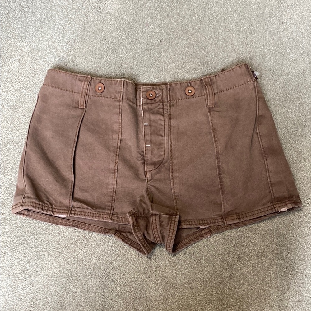 Free People Brown Mid Rise 100% Cotton Micro Shorts Size 10 - Picture 3 of 6